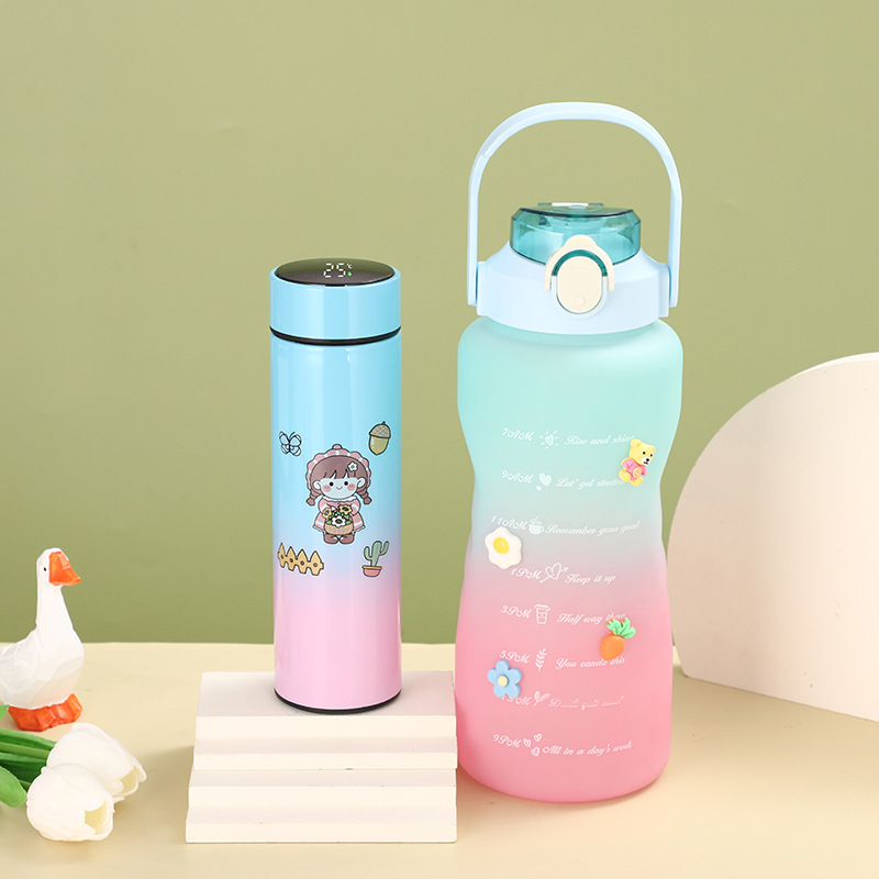 Cross-Border New Product Gradient Smart Insulation Cup Cup Set Internet Celebrity Cup Big Water Cup Large Capacity Plastic Sports Water Bottle Wholesale