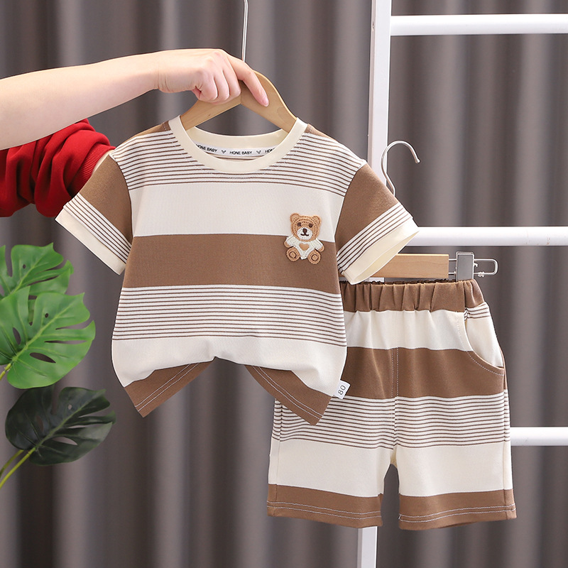 Children's Clothing Summer New Boys' Sports round Neck Short Sleeve Suit Baby 0-5 Years Old Casual Shorts Two-Piece Set