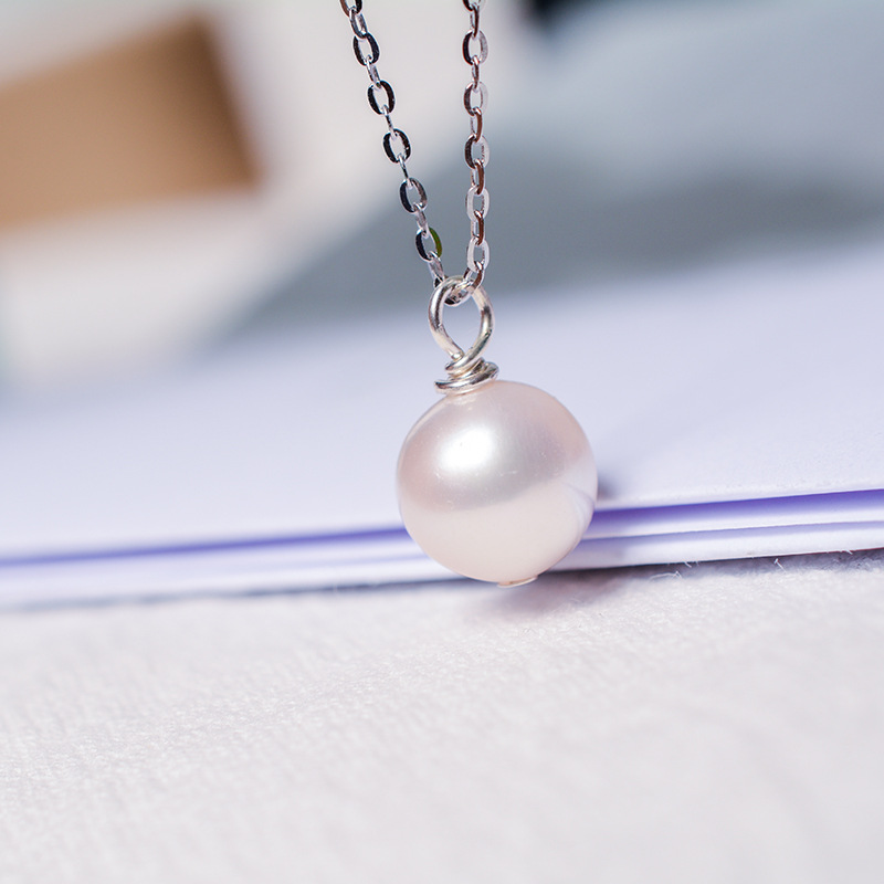 韩版简约单珠8-9mm天然淡水珍珠 项链个性百搭可调节锁骨链项链女