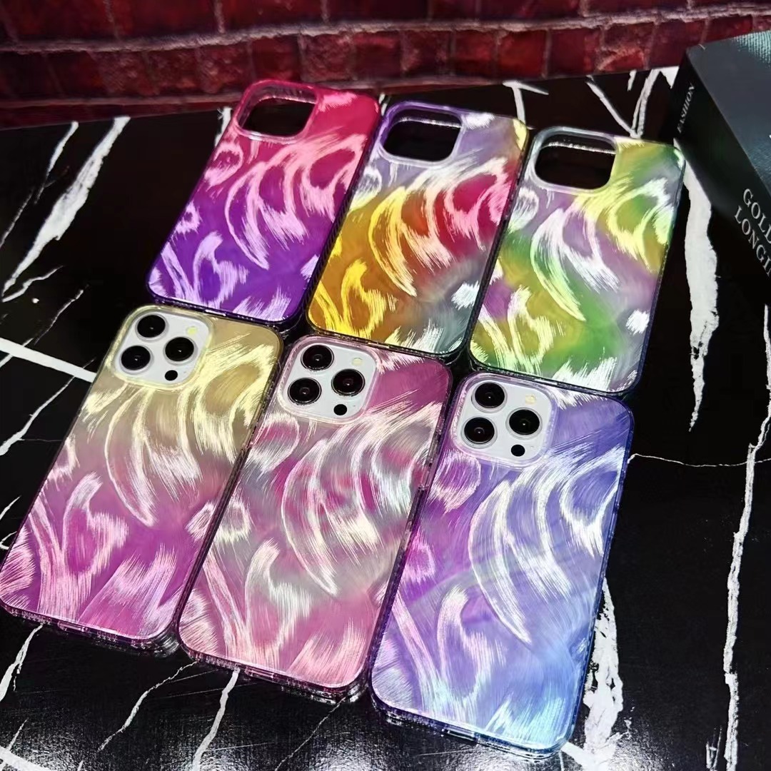 适用iphone15手机壳镭射炫彩烫银羽纱苹果14高级感13promax保护套