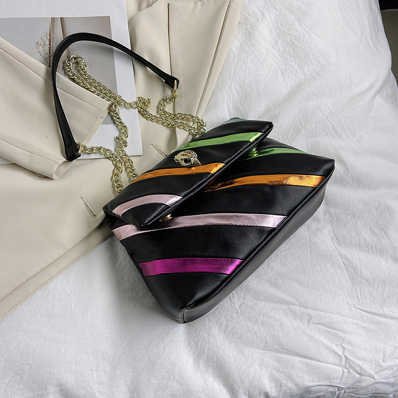 Women's Bag 2023 Spring and Summer New Special-Interest Shoulder Bag Rainbow Color Stitching Fashion Trend Chain Messenger Bag