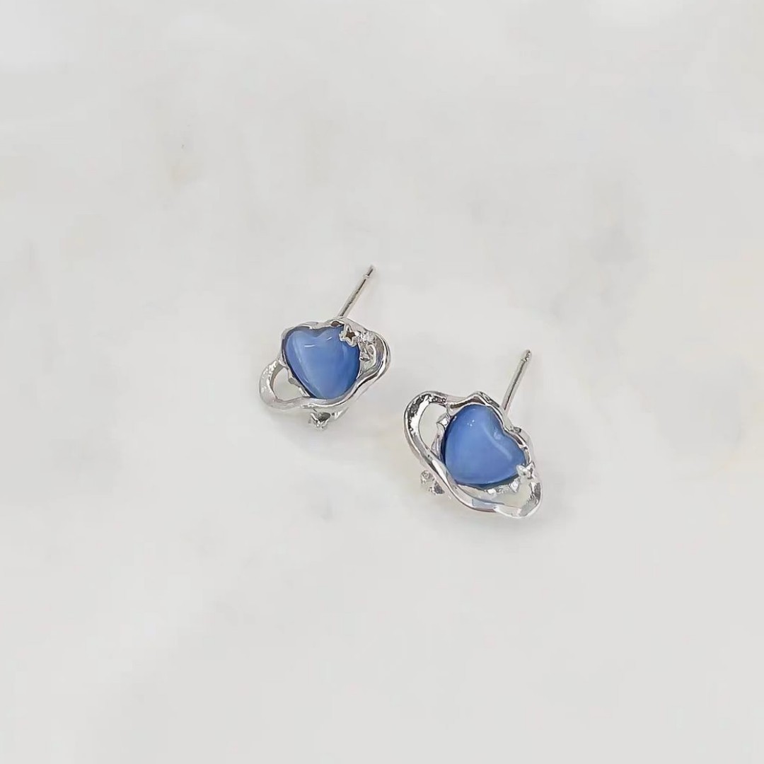 Small Fashion Blue Opal Stone Ear Studs Women's Simple Minority All-Match Ins Advanced Awn XINGX Ball Earrings Earrings