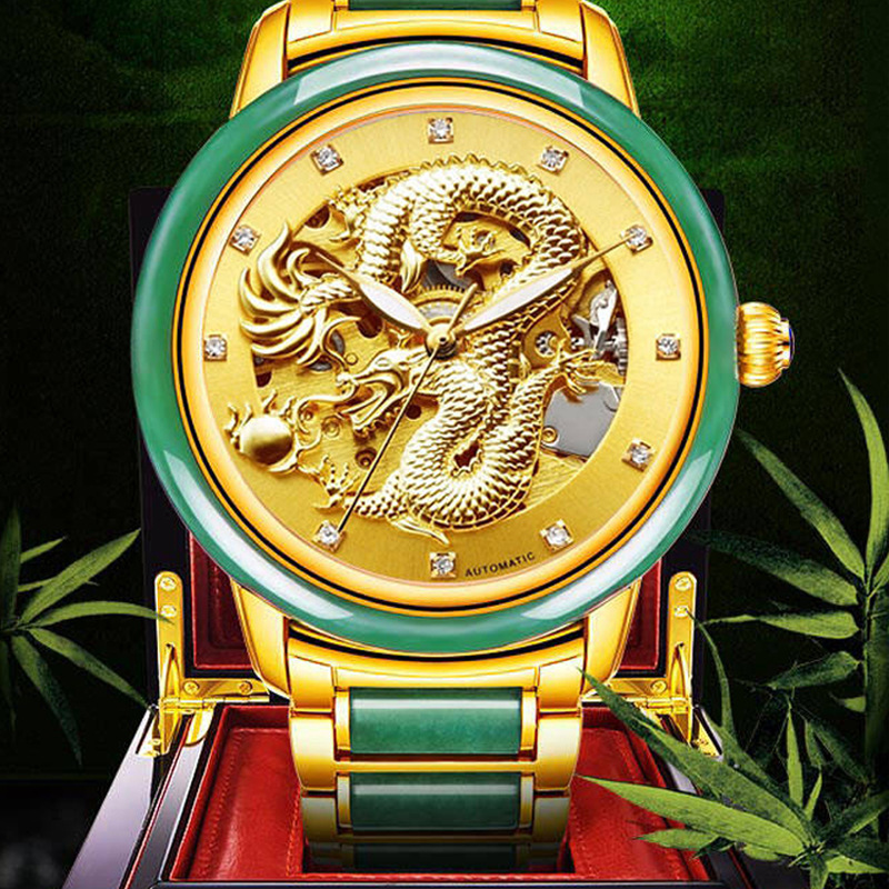 劳诗丹机械表翡翠臻品镂空手表男女情侣对表玉石时尚创意品牌正品