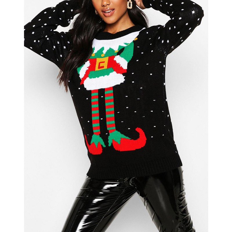 Foreign Trade European and American Women's Christmas Sweater Export Clown Pattern Sweater Sample Order Christmas Style