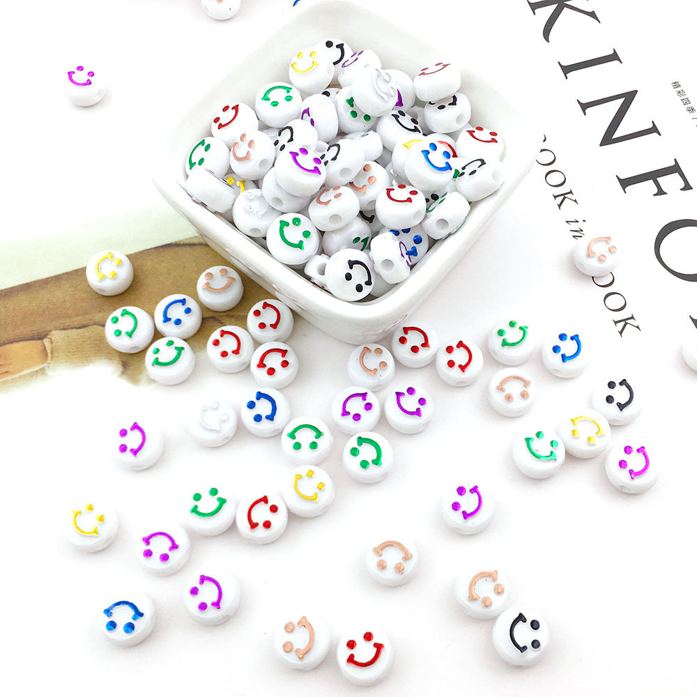 100 PCs Acrylic Smiley Face Expression round Flat Beads Scattered Beads DIY Handmade Bracelet Accessory Wholesale