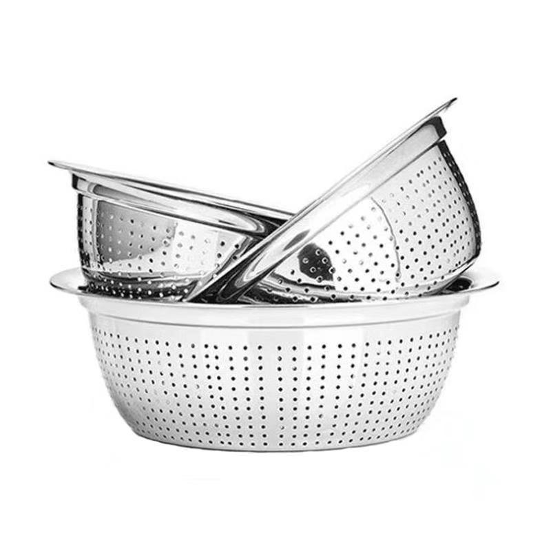 Naweixuan Platinum Multi-Purpose Sieve Stainless Steel Thickened Dense Hole Rice Washing Basket Bowl Strainer Vegetable Washing and Draining Vegetable Basket Washing Basin