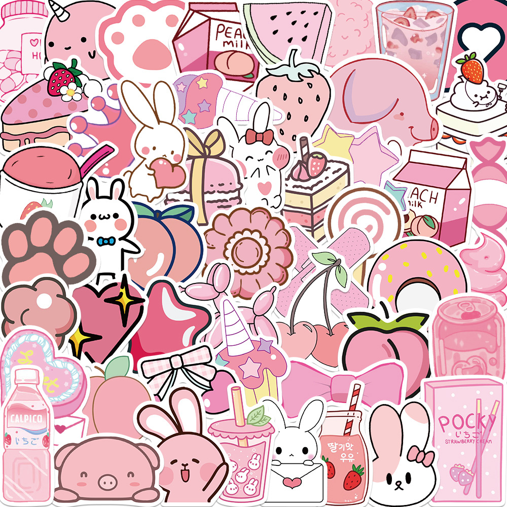 50张可爱卡通粉色个性涂鸦贴纸装饰手帐ipad手机壳咖啡杯贴画