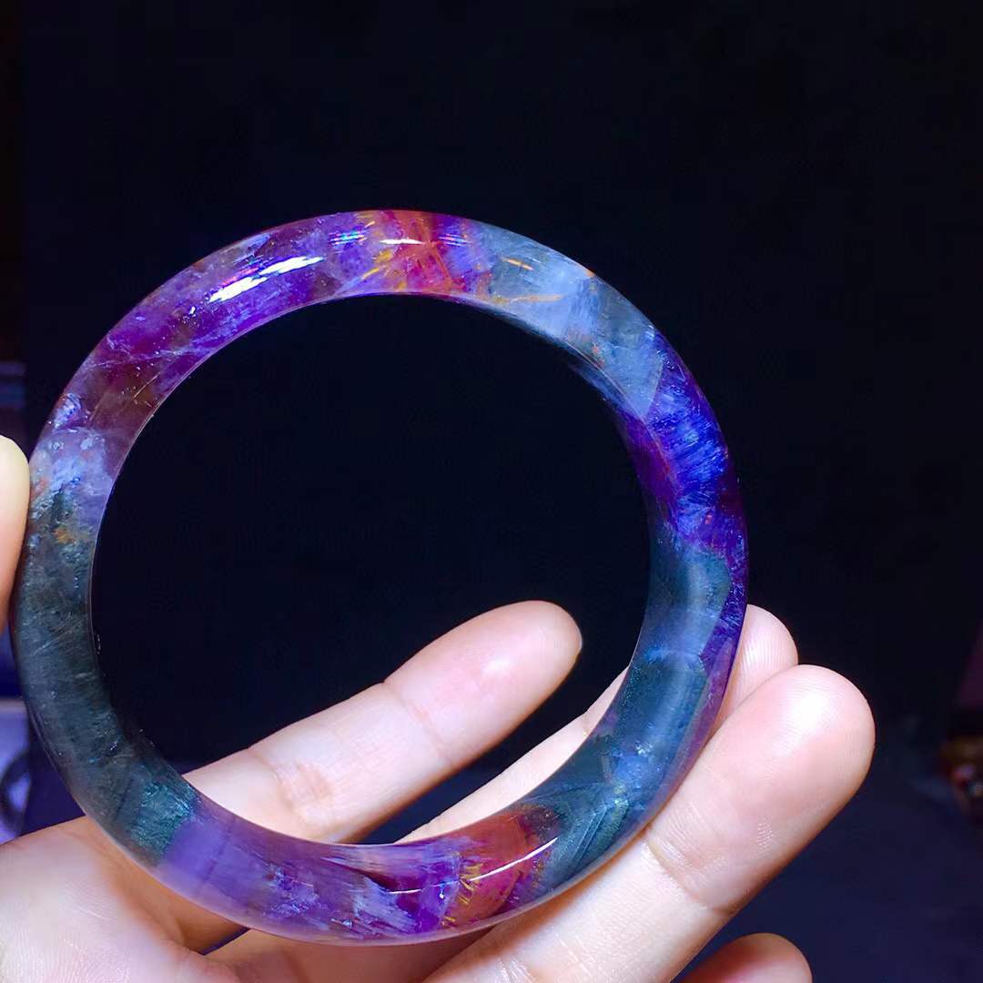 天然极光23紫钛牙消磁能量水晶手镯红幽灵金黄板钛晶四色体手镯