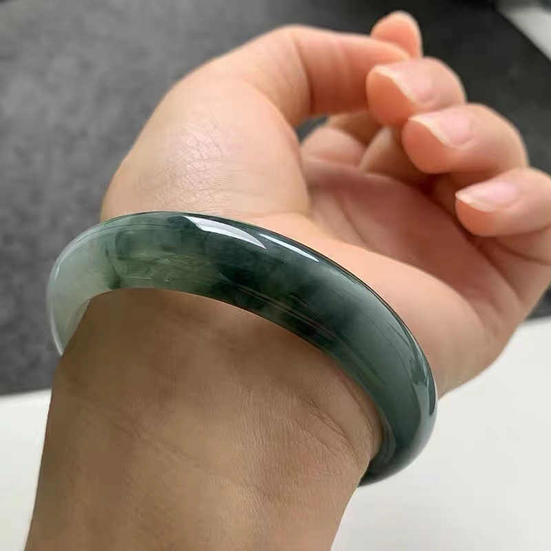 御饰妍缅甸翡翠手镯油青冰糯种飘花玉镯子贵妃正圈旺夫祖母飘花