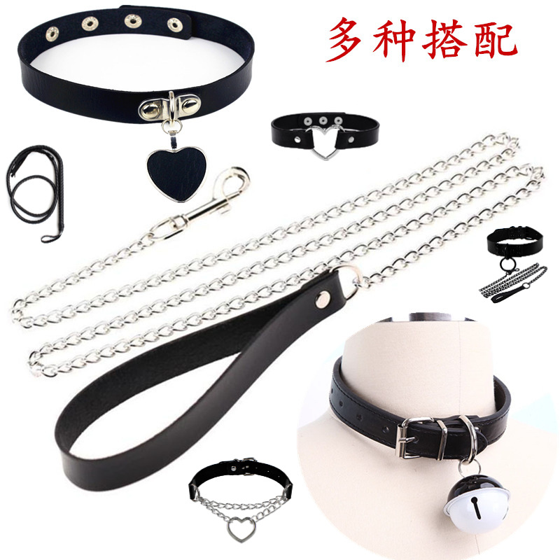 Leather Hand Holding Rope Dog Chain Couple Sex Toys Bell Collar Love Leather One Piece Dropshipping