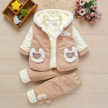 婴儿衣服冬装加绒马甲保暖灯芯绒棉衣一周岁男女宝宝加棉加厚套装