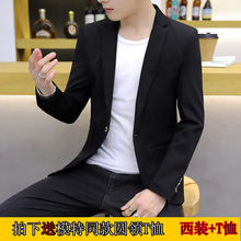 男士韩版修身小西装青年短款加绒西装外套男休闲发型师纯黑色西服