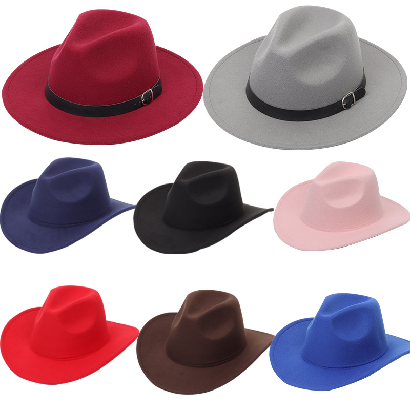 cross-border supply solid color felt hat british retro jazz hat men‘s and women‘s flat brim gentleman hat amazon flat top hat
