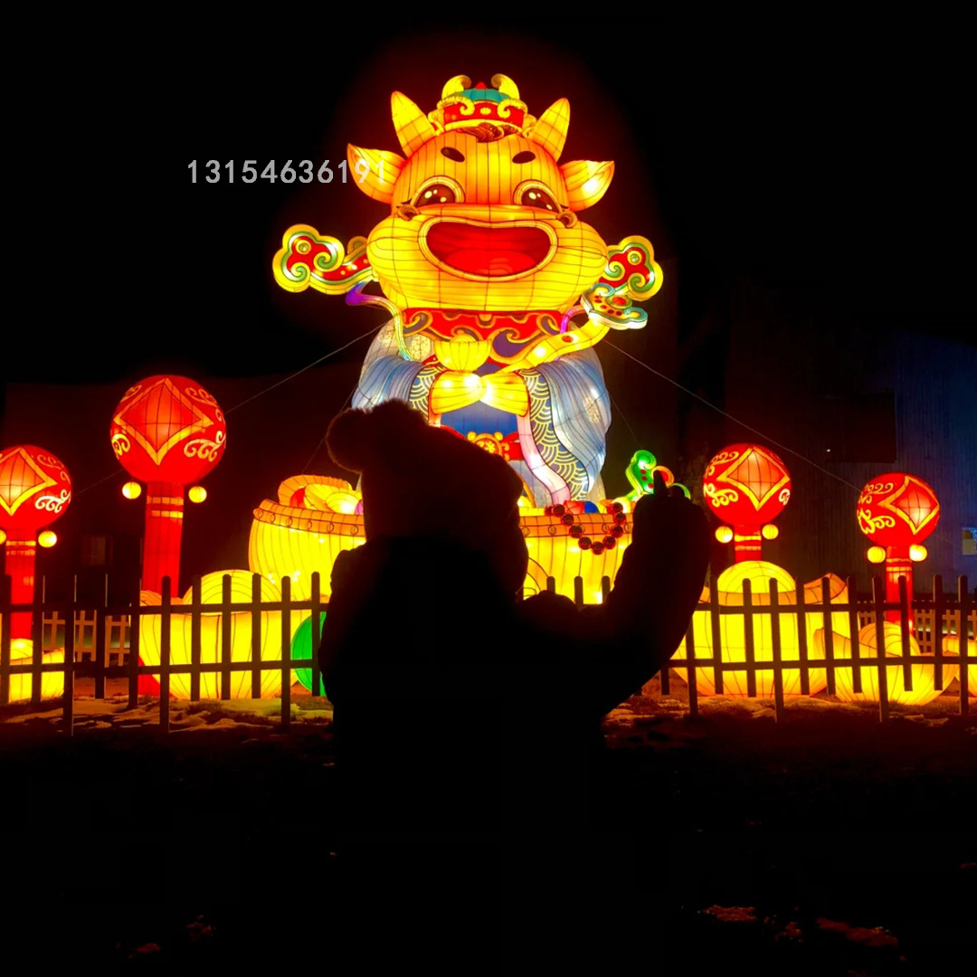 春节大型生肖牛造型花灯制作 牛年中国风庙会装饰花灯组厂家定制