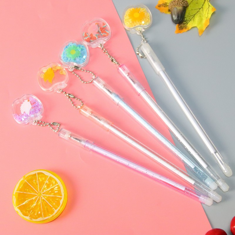 特价清仓少女心挂件中性笔 可爱亮片苹果水笔 办公文具学生挂件笔