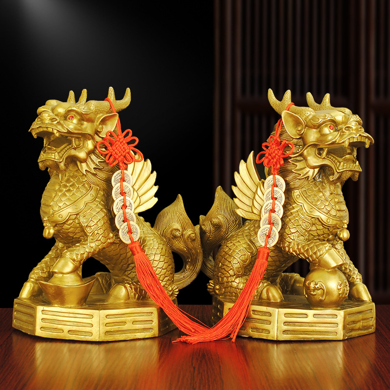 麒麟摆件纯铜一对瑞兽八卦祥瑞公母送子小麒麟客厅办公室大门口