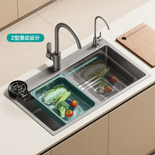 新款厨房家用洗菜盆水槽大单槽304不锈钢手工洗碗槽纳米菜池水龙
