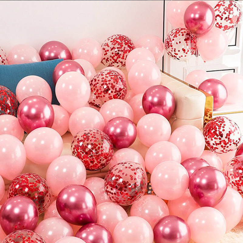 Birthday Balloon Set Wedding Room Decoration Pink Wedding Decoration Party Sequins Thickened Metal Balloon Package