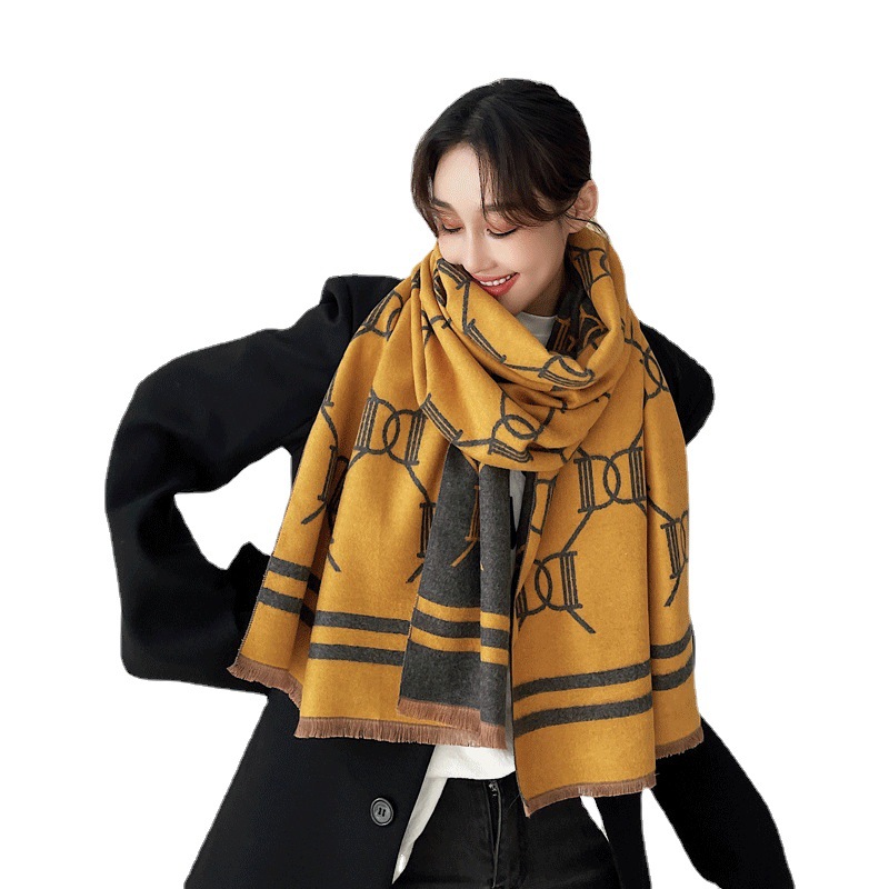 2021 New Double Letter D Jacquard Scarf Women's Autumn and Winter Cashmere-like Live Broadcast Popular Shawl Thermal and Windproof