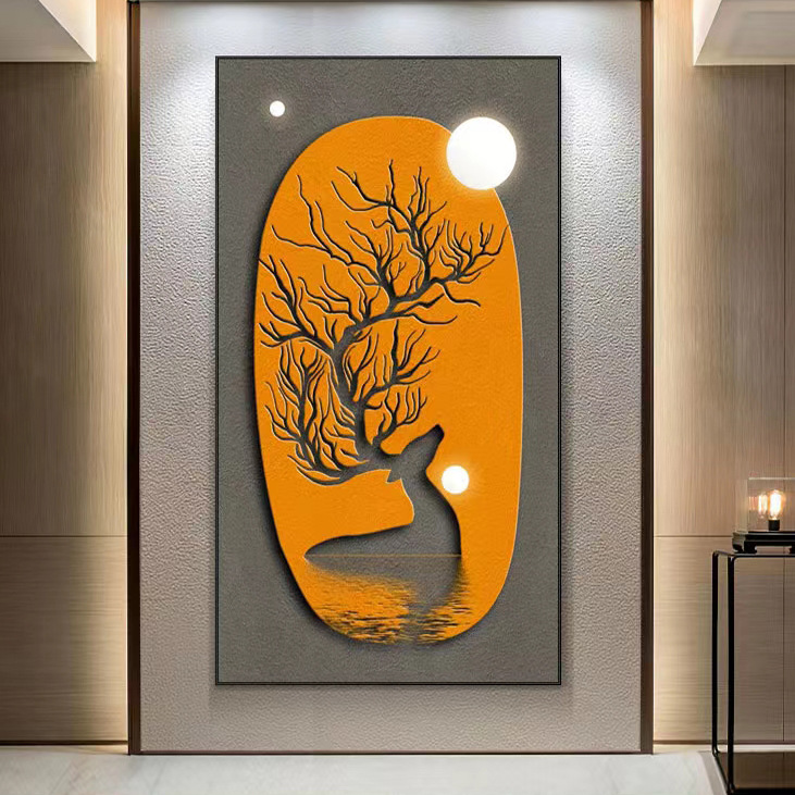 现代抽象玄关装饰画5d立体鹿轻奢客厅砂岩画简约大气走廊过道挂画