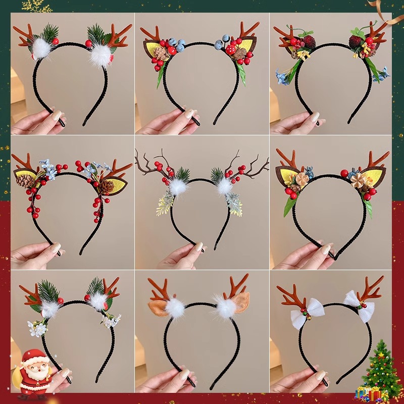 christmas children dress up headband hair accessories cute red antlers headband 2024 new mori style elk hairpin