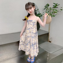 女童夏季连衣裙新款洋气女孩碎花公主裙夏装儿童度假吊带裙子