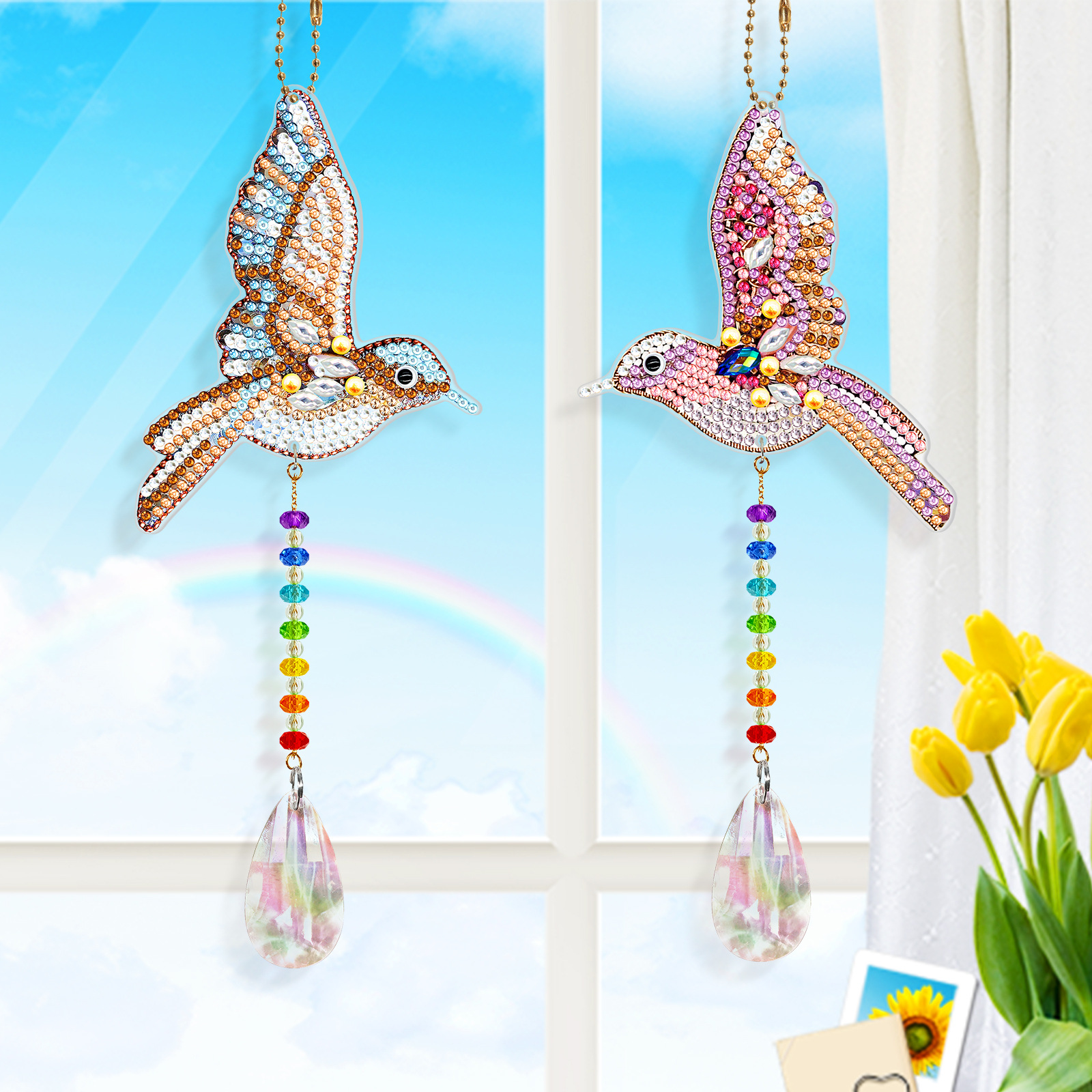 Diamond Painting Diy Pendant Butterfly Keychain Stick-on Crystals Spring Style Double-Sided Decorative Painting Distributable Customized Wholesale