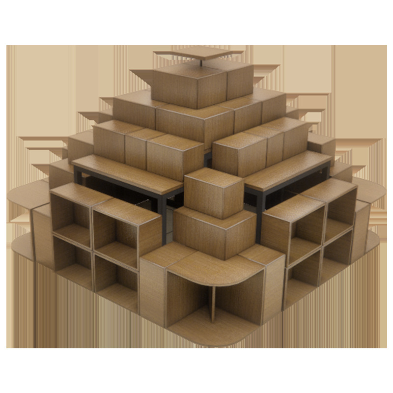 精品超市陈列道具盒子地堆展示架木条箱创意端架设计木盒木框木质