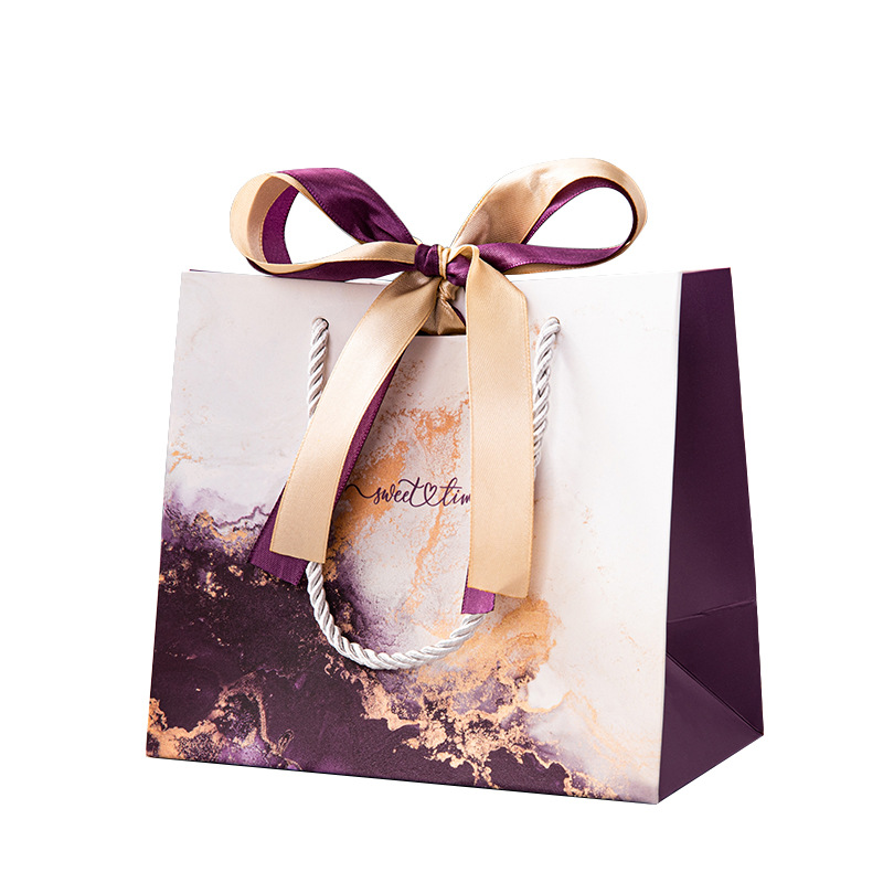 Spot Ins Style Purple Marbling Handbag Gift Bag Foreign Trade Paper Packaging Bags Cloth Bag Hand Gift Bag