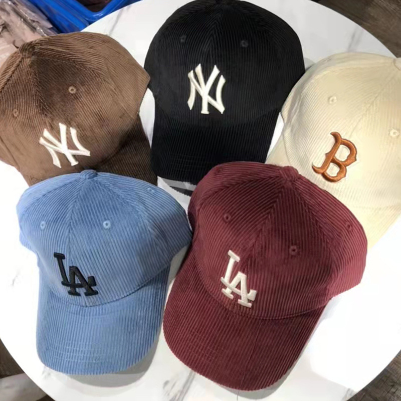 韩国mlb灯芯绒棒球帽 男女同款la标志潮流鸭舌帽 韩版ny刺绣帽子