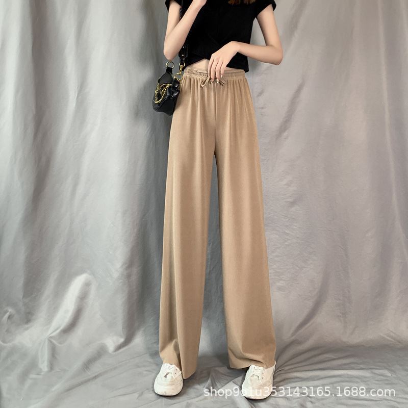 Ice Silk Wide-Leg Pants Women's Summer 2021 New High Waist Drooping Loose Straight Thin Casual Slimming Pendant Mop Pants