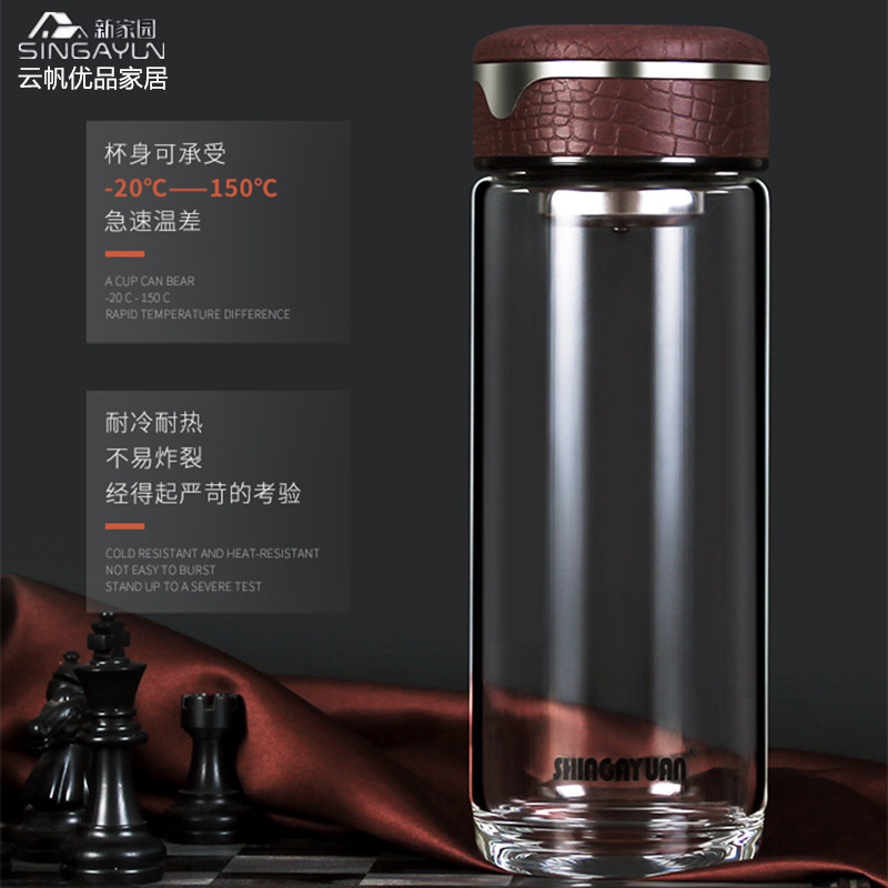 新家园单层玻璃杯高端加厚耐热防爆办公大容量水杯男女士泡茶杯子