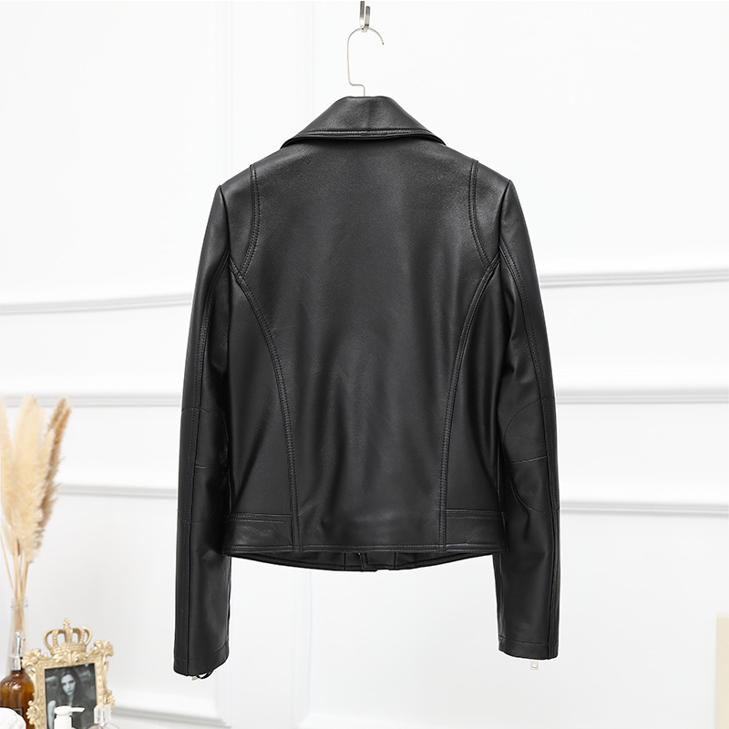 Haining Autumn and Winter Sheepskin Genuine Leather Clothes Women's Jacket Slim Korean Lapel Motorcycle Clothing Short Coat in Stock