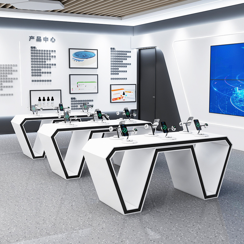 异形烤漆中岛展示台公司展厅科技创意发光展示体验桌展厅展示柜
