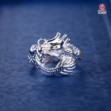 正品990纯银戒指男式龙形 龙头戒指食指环个性 男人霸气手工饰品