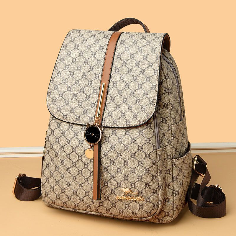 凯蒂袋鼠牛皮软皮双肩包女2023新款时尚休闲大容量妈妈旅行包