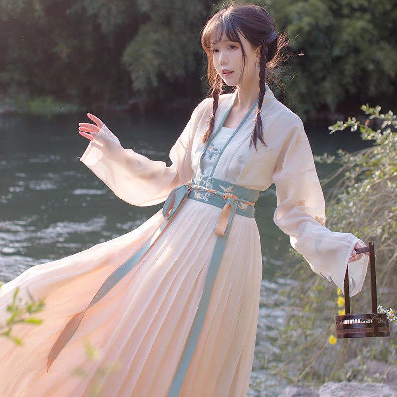 女士汉服齐腰对襟上杉吊带绣花一片式襦裙套装超仙潮风汉服学生装