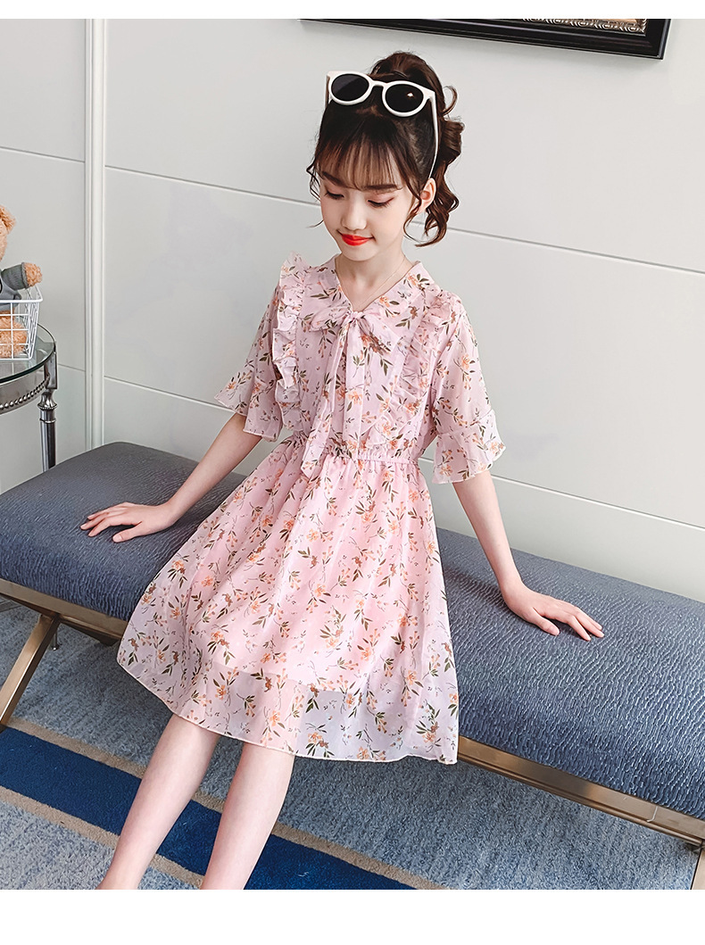 女童夏季雪纺碎花连衣裙中大童夏装儿童2021年新款公主裙短袖裙子