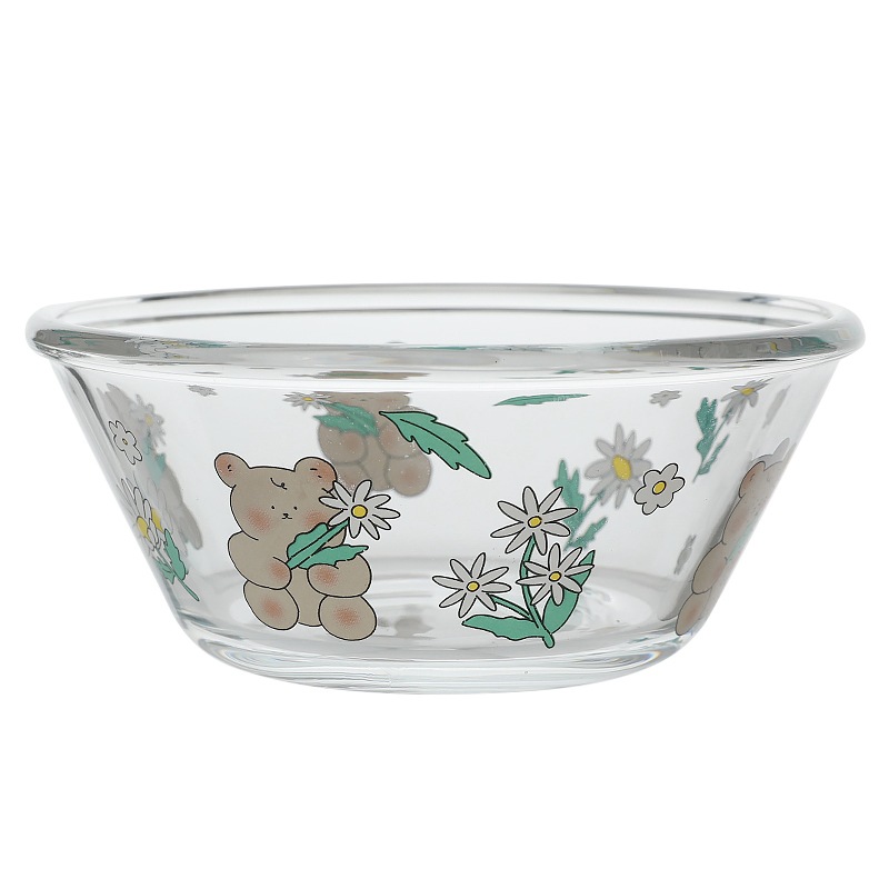 Glass Cup Daisy Bear Glass Salad Bowl Breakfast Oatmeal Bowl Fruit Bowl Glass Bowl Household Glass Bowl