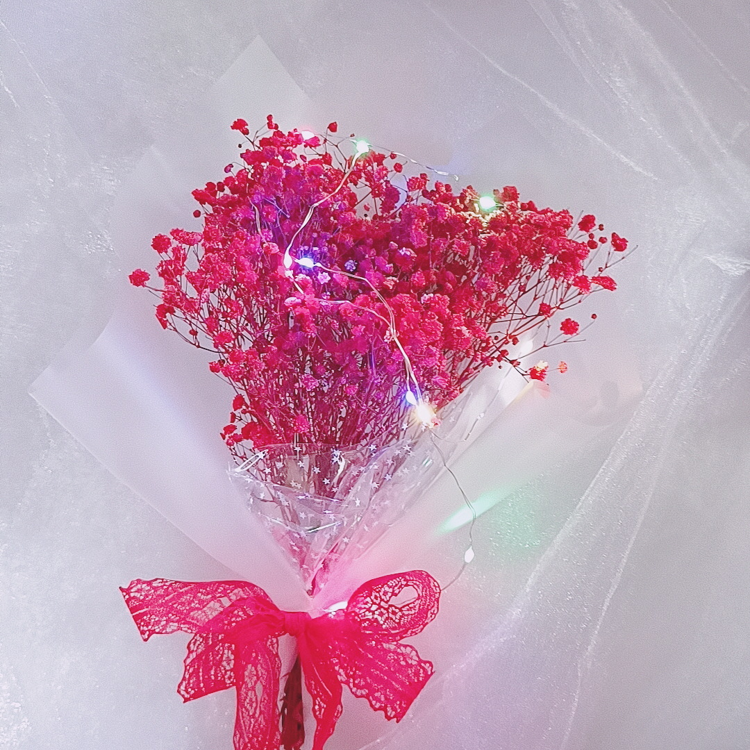 ins满天星花束永生花带灯送男友网红干花成品 花束女闺蜜生日礼物