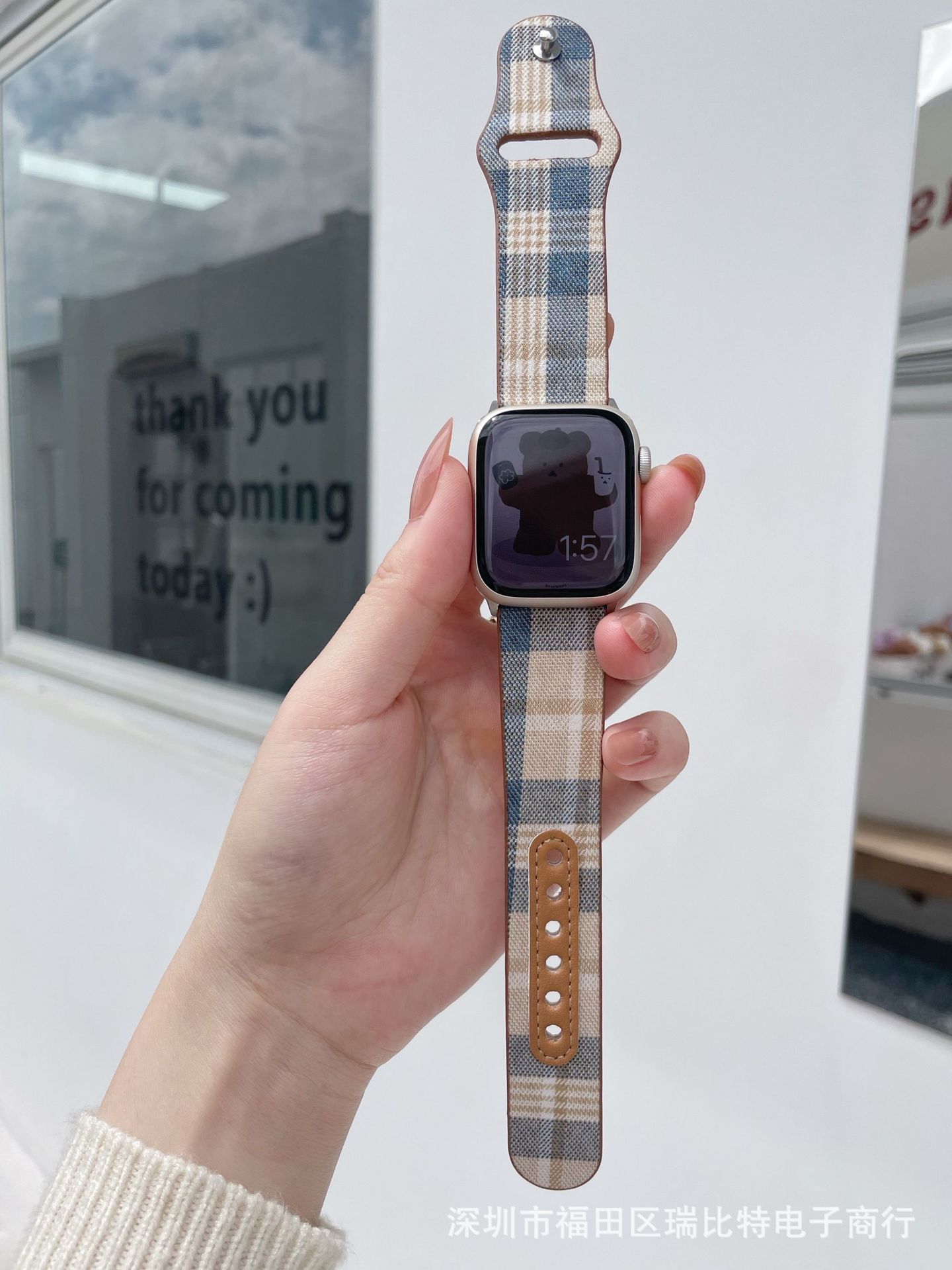 适用于applewatch7表带日系格子风苹果手表iwatch65438代se皮腕带