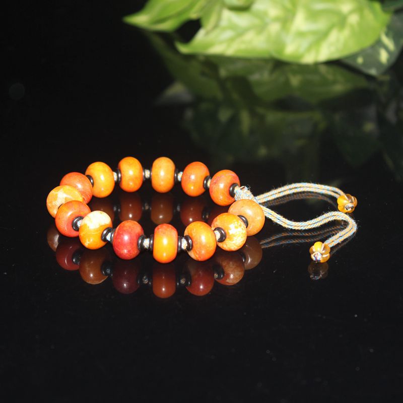 古玩老物件收藏品 中古老玉算盘珠手链 古珠老玉珠编织手串批发