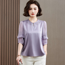 杭州重磅真丝衬衫女2024年夏装新款设计感洋气减龄短袖桑蚕丝上衣