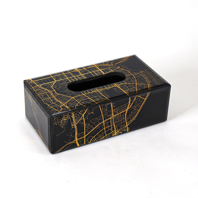 活动促销轻奢磁吸金箔玻璃创意餐厅高档酒店纸巾盒抽纸盒来图来样