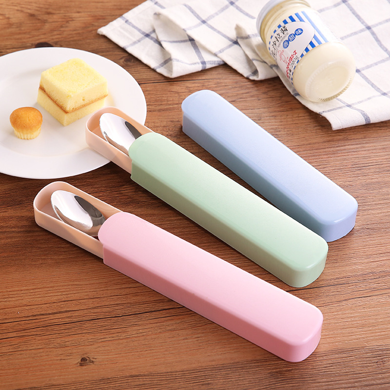 candy color stainless steel spoon-chopstick set travel portable tableware wedding boxed gift two-piece set 410