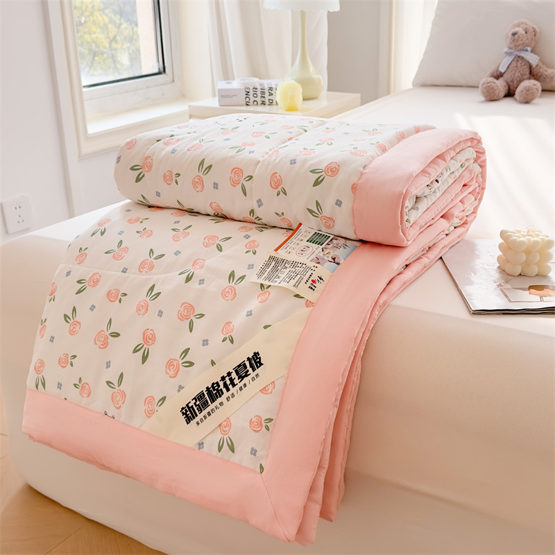 Washed Cotton Class a Summer Quilt Xinjiang Cotton Filled Air Conditioning Quilt Children Cartoon Printed Summer Cool Quilt Single Double Thin Quilt