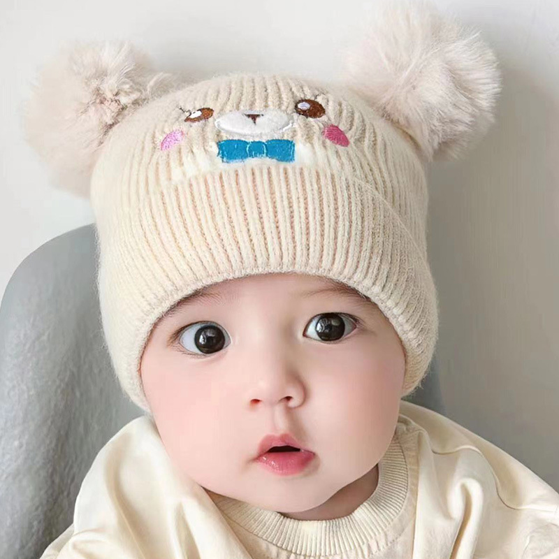 Bena Bear Children's Knitted Hat Cartoon Wool Double Ball Babies' Cross-Border Children Hat Warm Garry Cloth Baby Cap