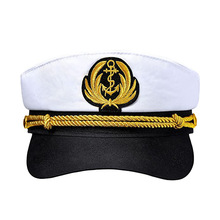 金丝线刺绣船长帽成人可调节平顶亚马逊游艇帽子