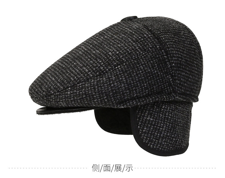 Woolen Autumn and Winter Flat Top Advance Hats Male New British Vintage Patch Beret Middle-Aged and Elderly Peaked Cap