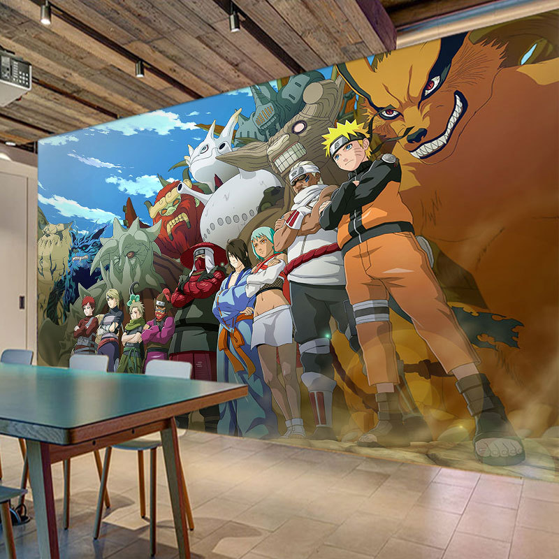 3d卡通动漫壁纸火影忍者男孩儿童房卧室背景墙纸无缝漫画主题壁画